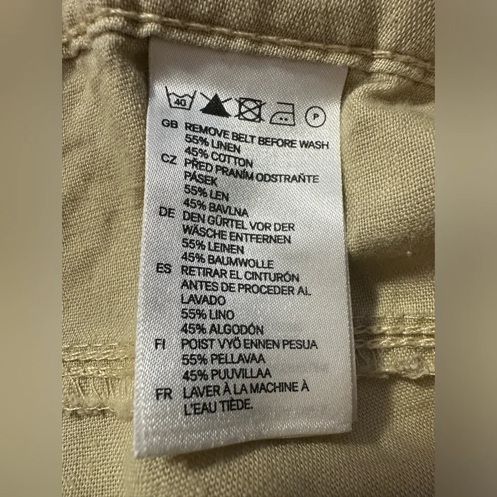H&M Linen Blend Pants Size 2 Beige Tapered Lightweight Minimalist